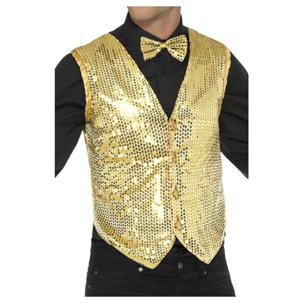 Smiffys Unisex Adult Sequin Costume Vest / Gold